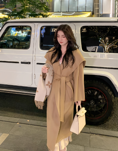 double-sided water ripple cashmere coat women's mid-length coat-Ulrica Ahlstrand