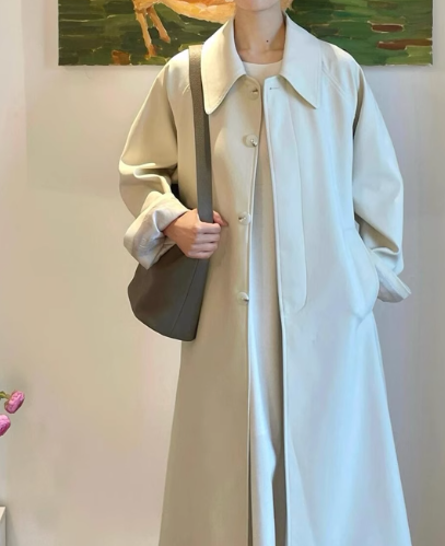 2025 Spring/Autumn Bestseller – White Mid-Length Trench Coat for Women, Chic Korean-Japanese Style