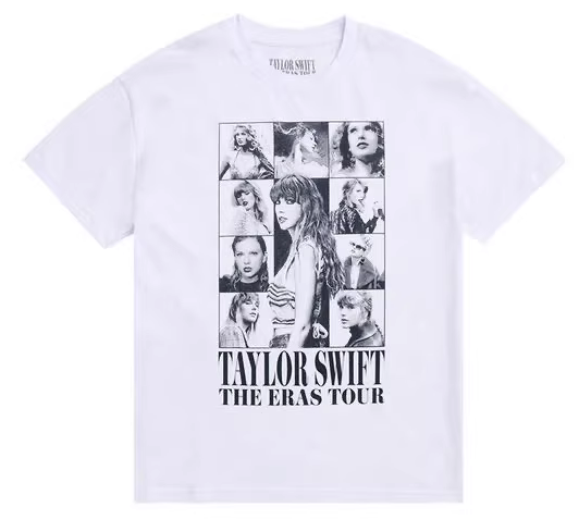 Taylor Swift The Eras Tour Graphic T-Shirt White Black Tee New