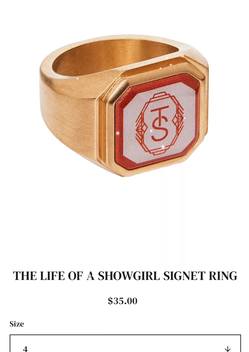 Taylor Swift TLOAS Signet Ring Official Merch TS Logo Size 4 New