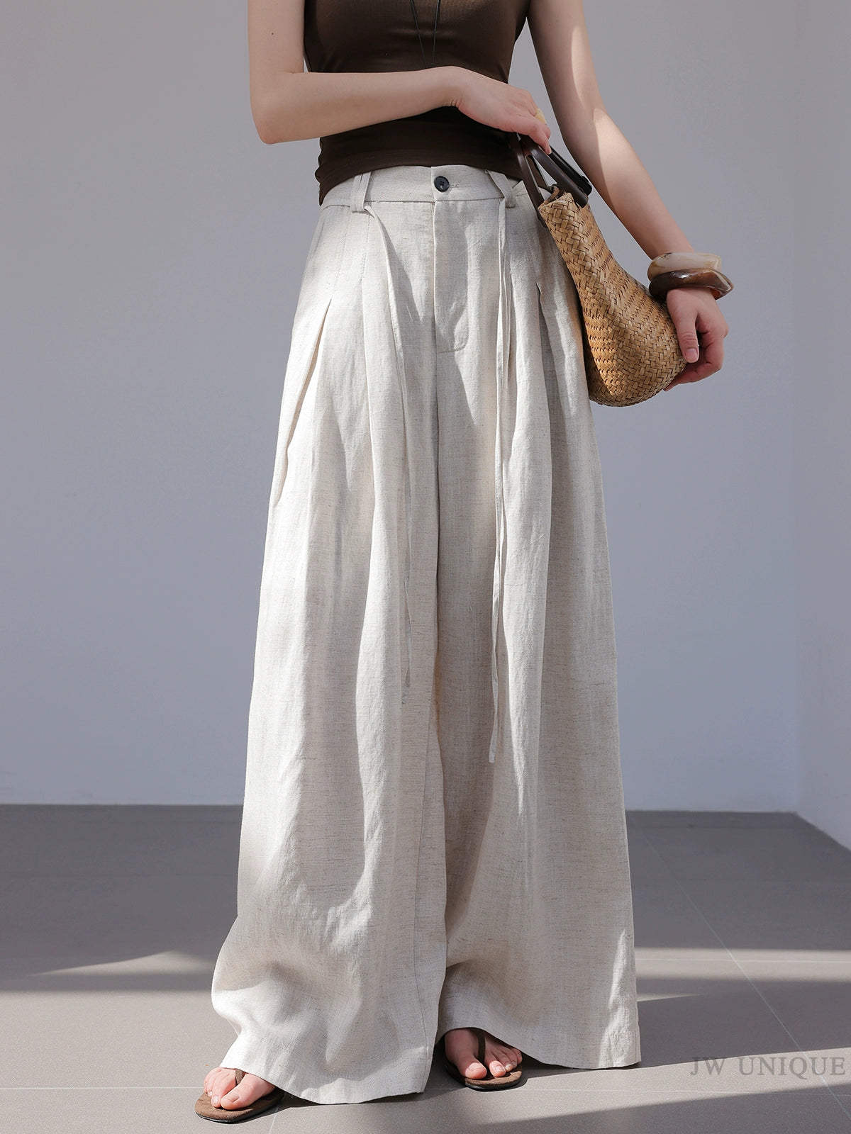 JWUNIQUE dimple oat lazy wind wide-leg pants women's 2025 autumn new loose casual pants floor pants