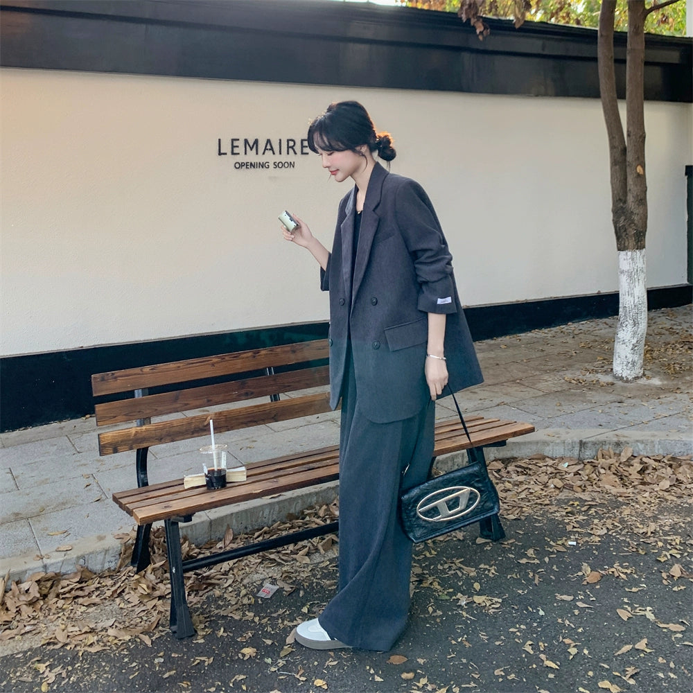Super fire popular gray suit pants women's spring and autumn 2025 new commuter temperament ootd Korean and a Sa
