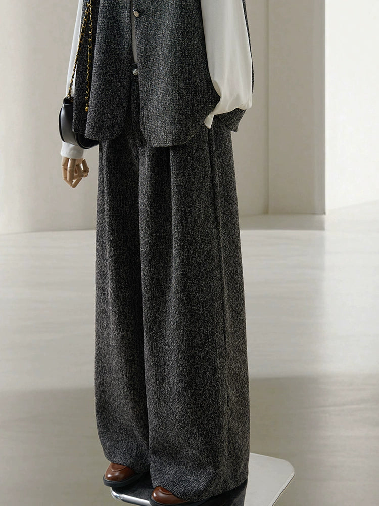 4U4U gray vest + wide-leg pants two-piece set for women's 2025 new Korean high-end light and familiar wind spring set