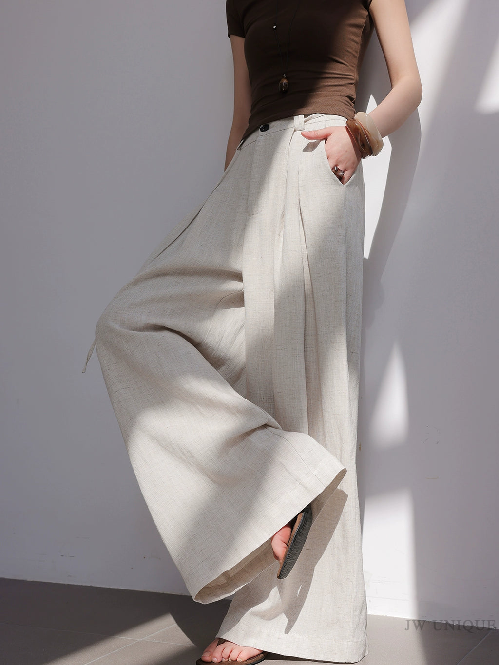 JWUNIQUE dimple oat lazy wind wide-leg pants women's 2025 autumn new loose casual pants floor pants