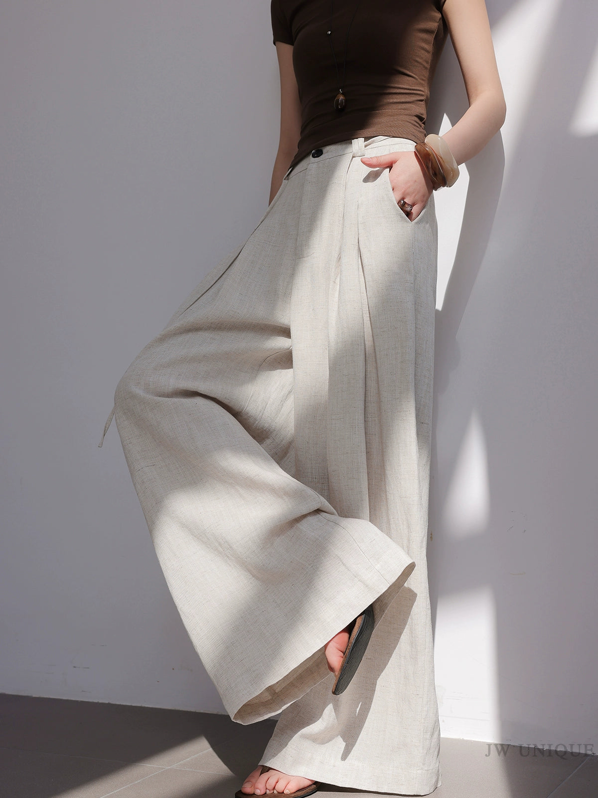 JWUNIQUE dimple oat lazy wind wide-leg pants women's 2025 autumn new loose casual pants floor pants