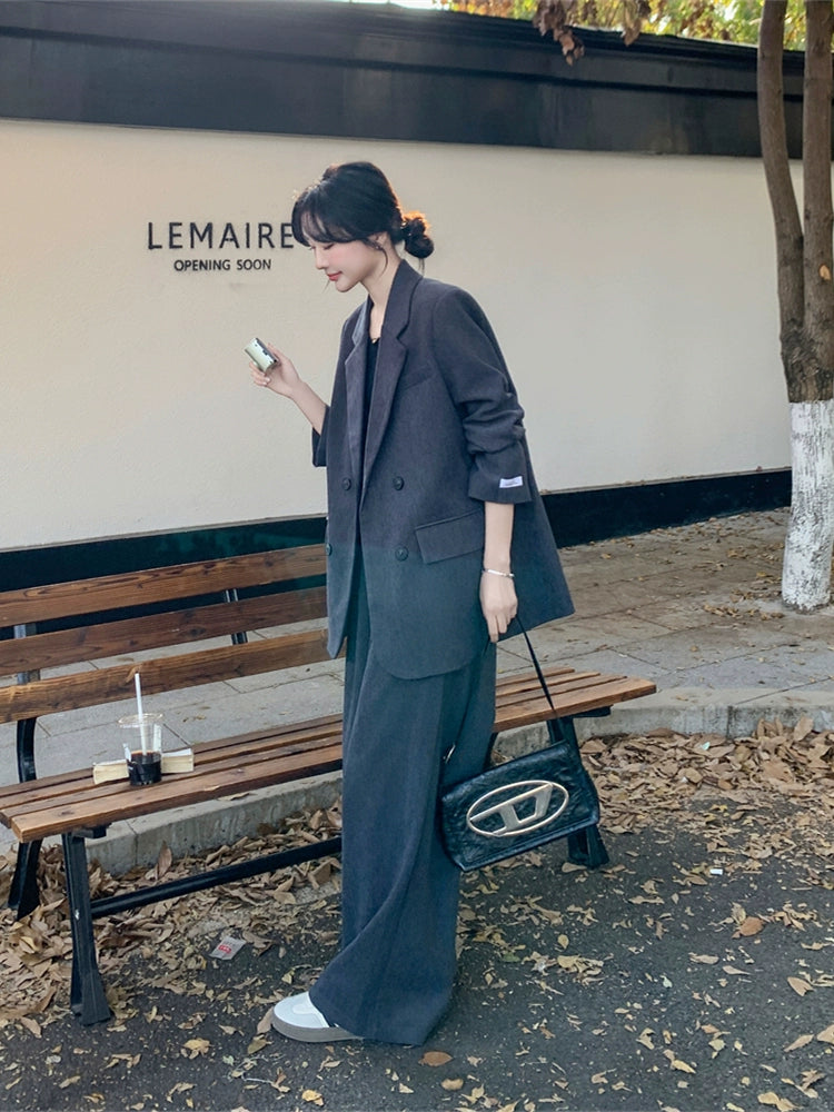 Super fire popular gray suit pants women's spring and autumn 2025 new commuter temperament ootd Korean and a Sa