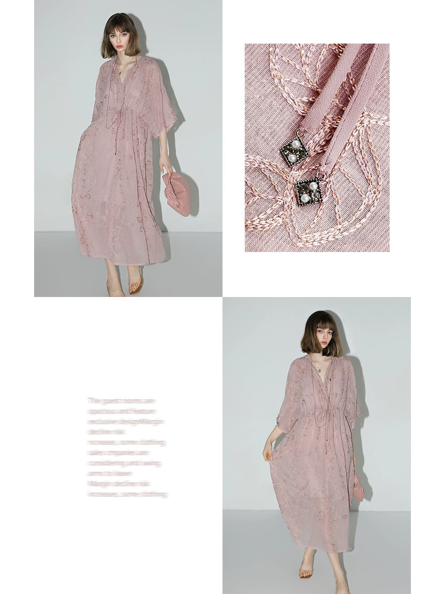 COCOBELLA [Golden Onion Embroidery] New National Style Embroidery Texture Dress Suspender Skirt Two-piece Set FR966-2