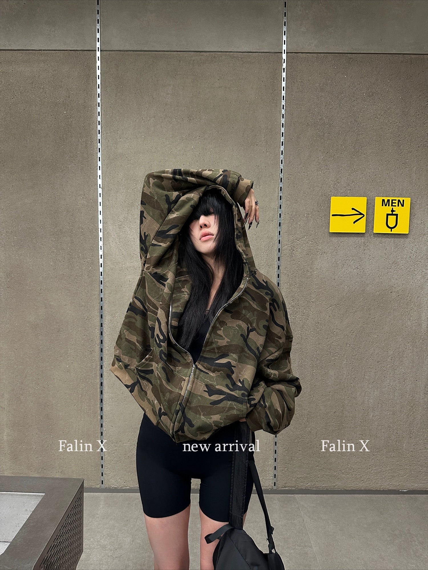 Falin X camouflage hooded sweater jacket women's American lazy chic loose cardigan casual autumn jacket