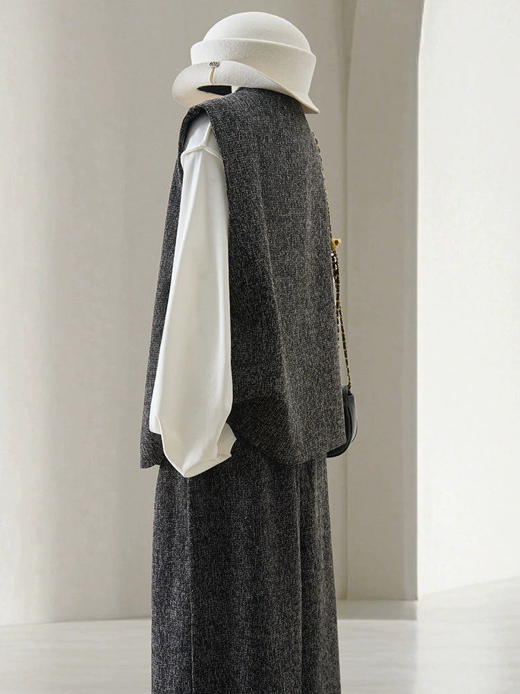 4U4U gray vest + wide-leg pants two-piece set for women's 2025 new Korean high-end light and familiar wind spring set