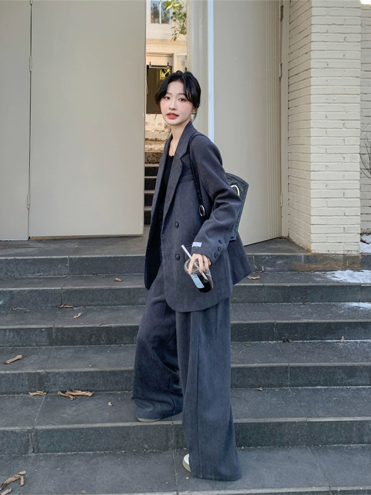 Super fire popular gray suit pants women's spring and autumn 2025 new commuter temperament ootd Korean and a Sa