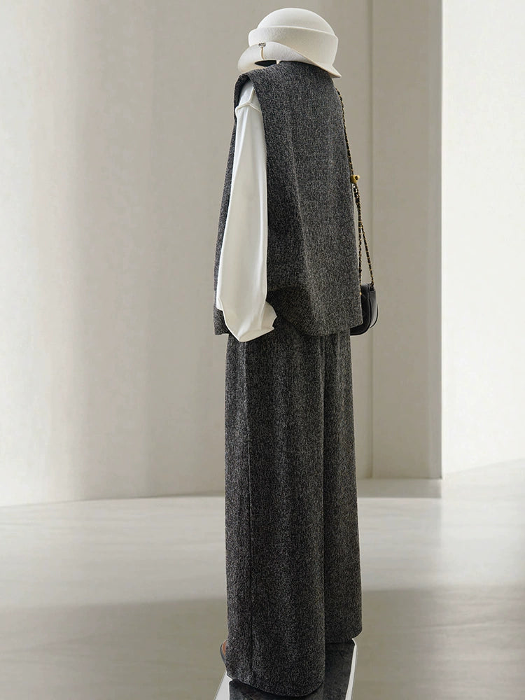 4U4U gray vest + wide-leg pants two-piece set for women's 2025 new Korean high-end light and familiar wind spring set