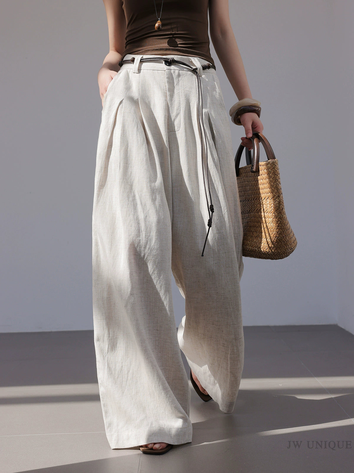 JWUNIQUE dimple oat lazy wind wide-leg pants women's 2025 autumn new loose casual pants floor pants