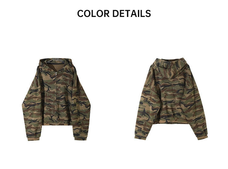 Falin X camouflage hooded sweater jacket women's American lazy chic loose cardigan casual autumn jacket