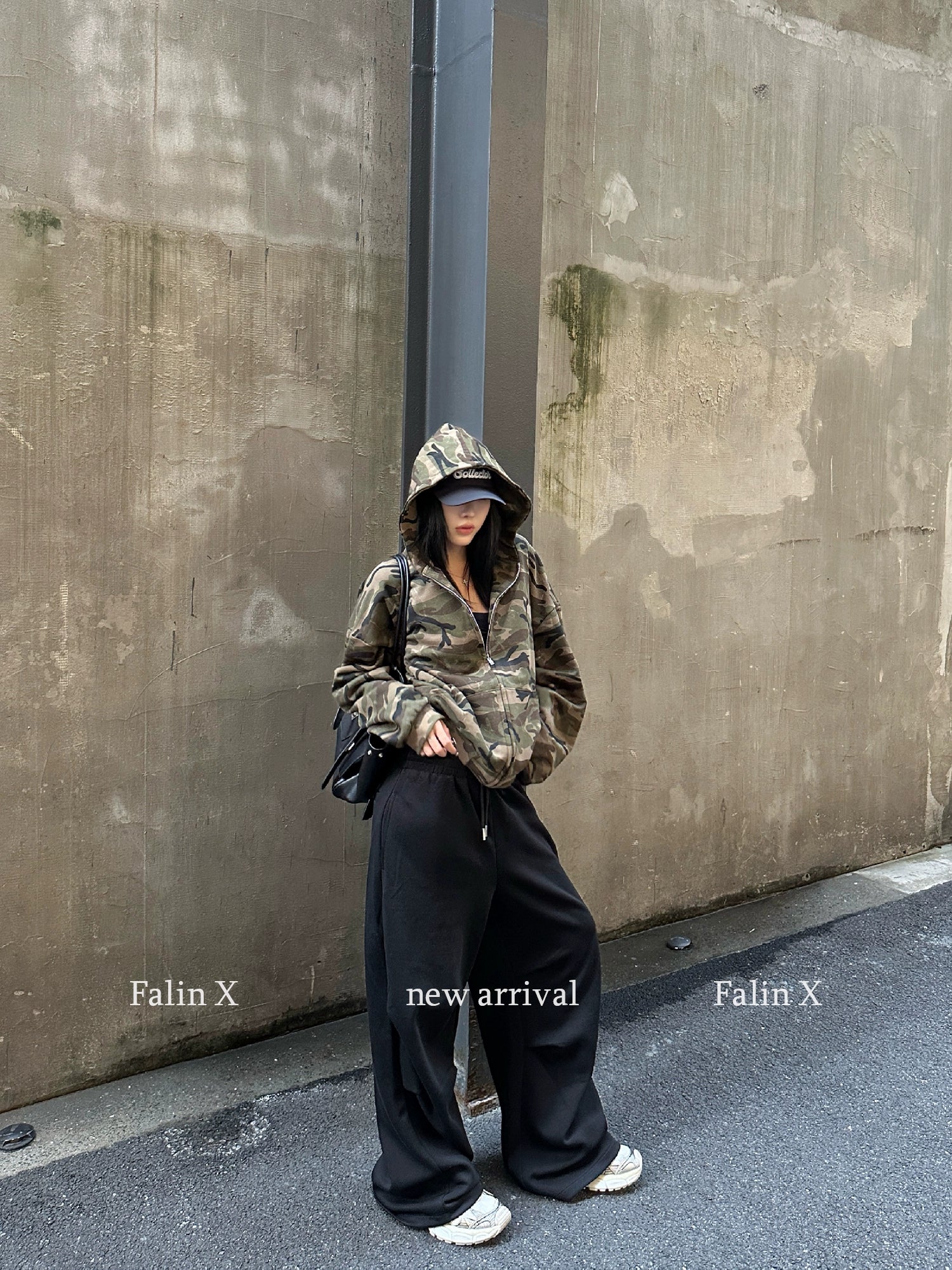 Falin X camouflage hooded sweater jacket women's American lazy chic loose cardigan casual autumn jacket