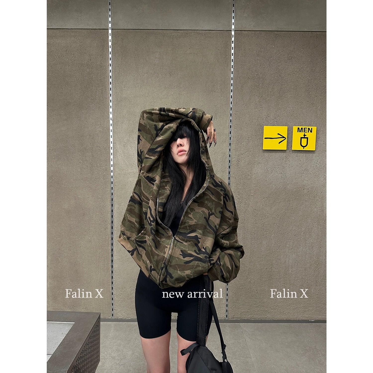 Falin X camouflage hooded sweater jacket women's American lazy chic loose cardigan casual autumn jacket