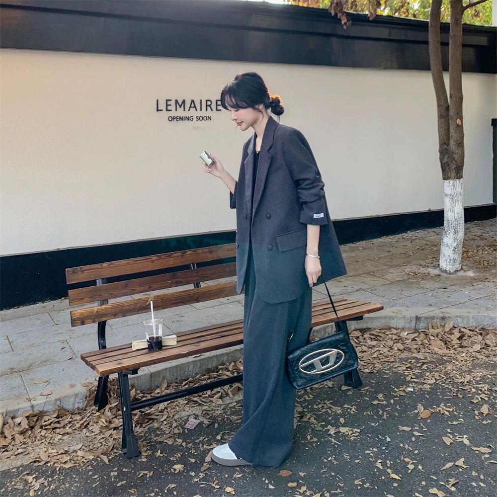 Super fire popular gray suit pants women's spring and autumn 2025 new commuter temperament ootd Korean and a Sa